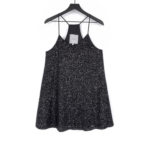 PEARL by Georgina Chapman of Marchesa Sequin Racerback Mini Dress Black 12 - Picture 1 of 7